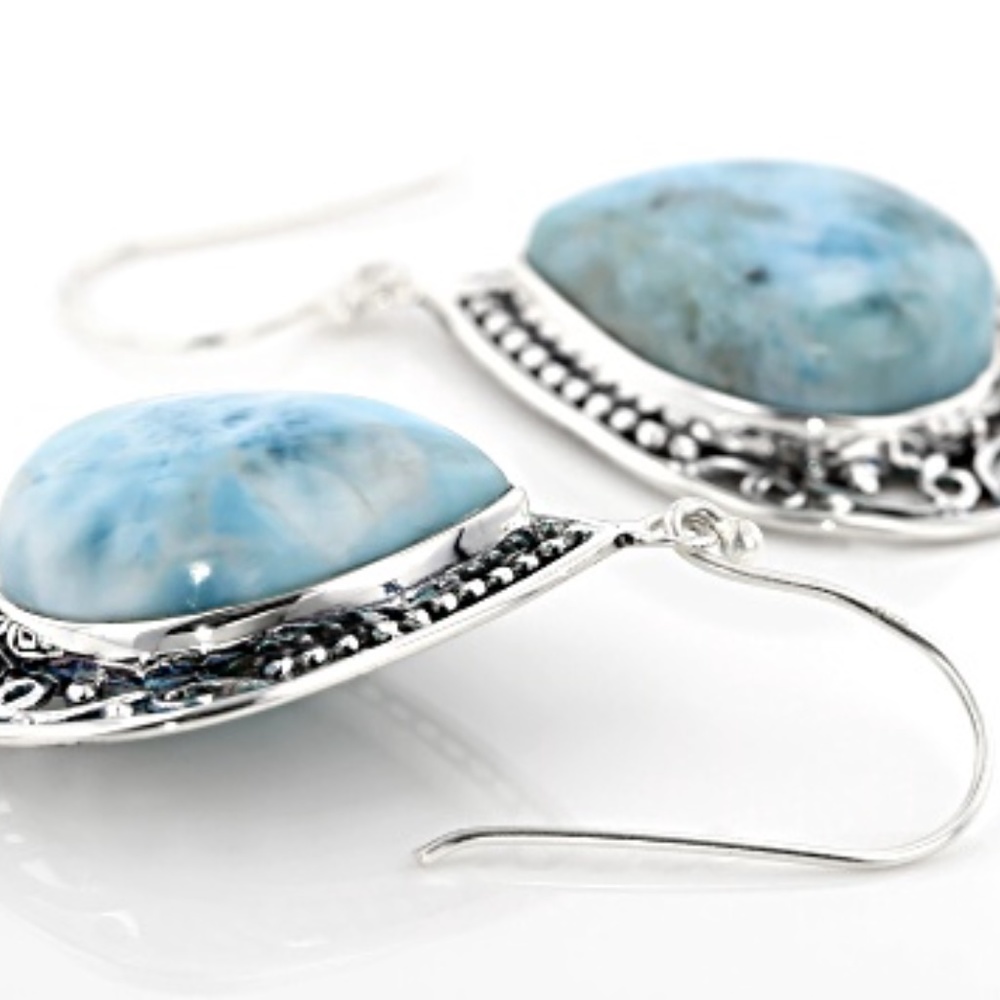 Large Statement Larimar Sterling Silver Dangle Ea… - image 2